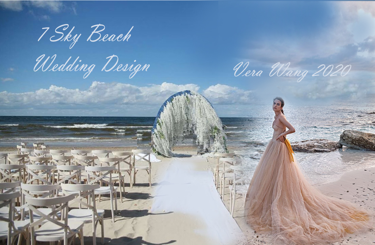 &sky beach Wedding Vera Wang dress